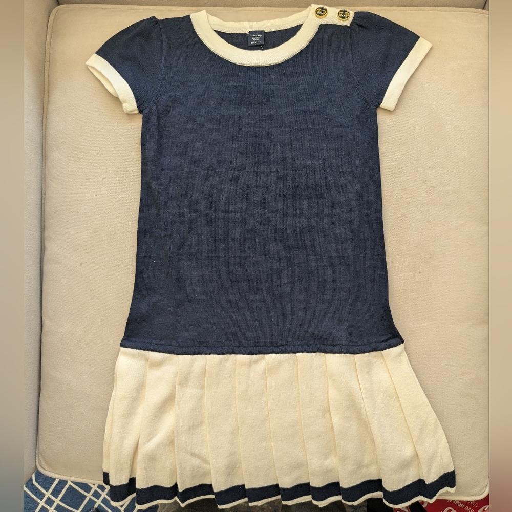 NWT GAP Pleated Navy Ivory Sweater Dress - 5 yrs